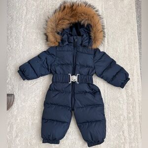 Baby down feather snowsuit with fur hood